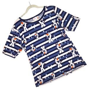 LuLaRoe Gigi T 2XL Disney Frozen Olaf Blue White Striped Winter Snowflake Tee